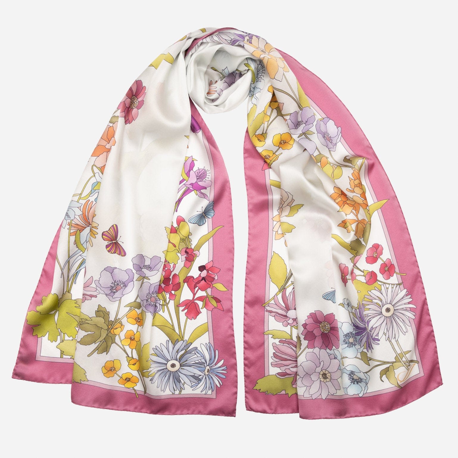 Luxury pink floral long silk scarf for womren made in Italy