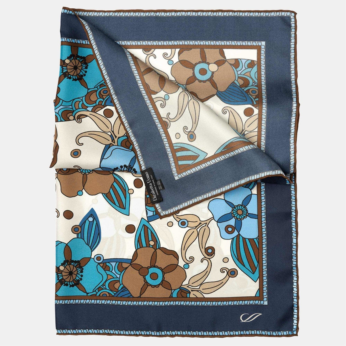 Blue Floral Italian Silk Neckerchief