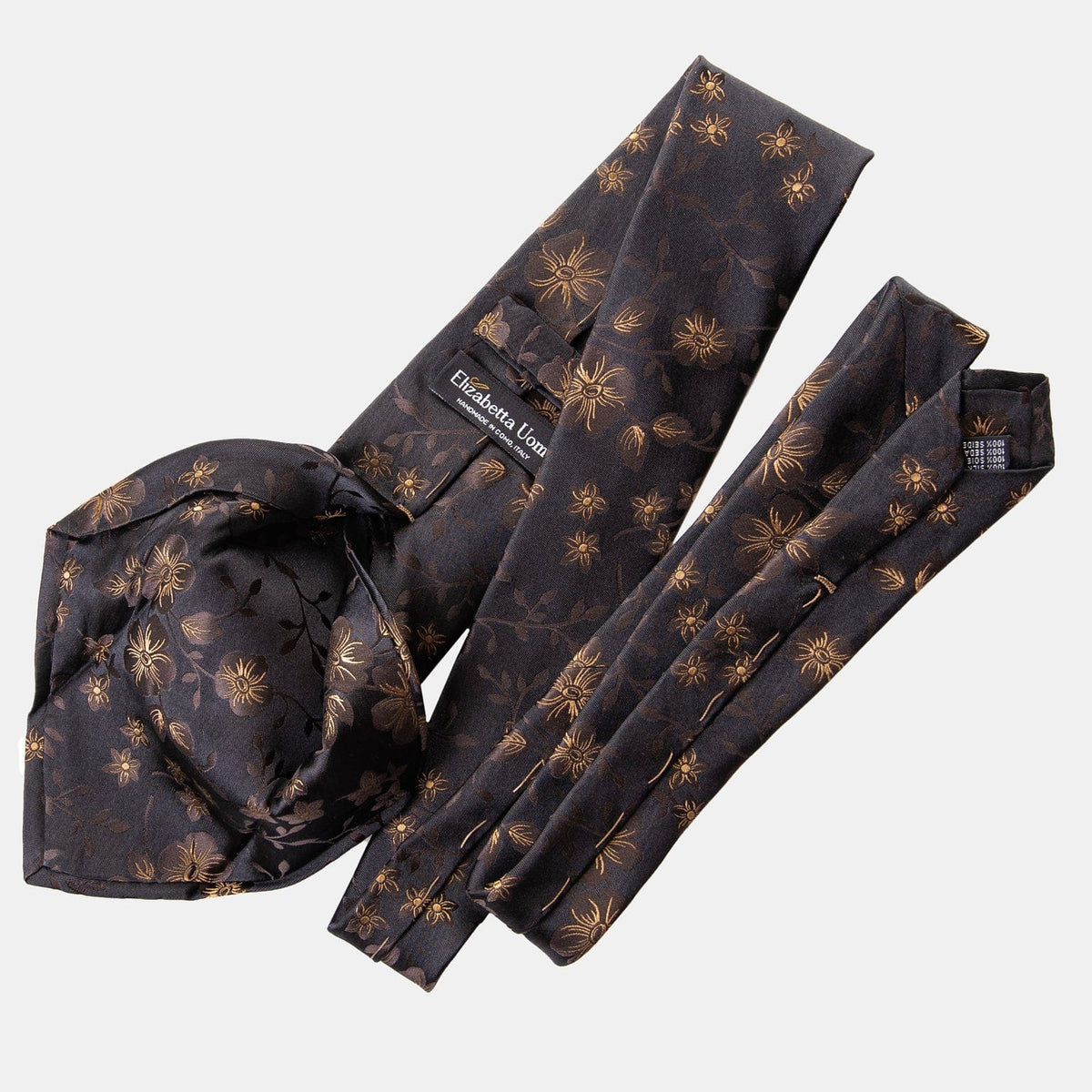 Extra Long Handmade Italian Silk Tie - Black Floral