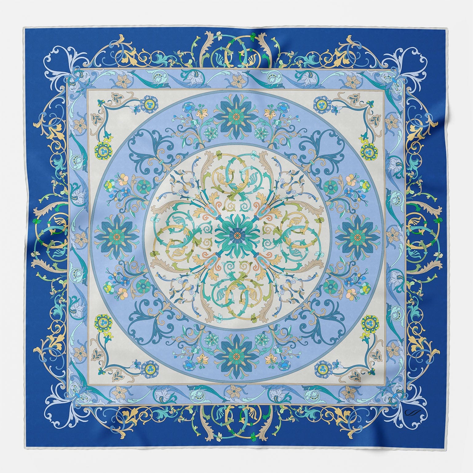 Blue Floral Italian Silk Square Scarf