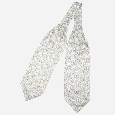 Silver Grey Floral Italian Silk Ascot Tie
