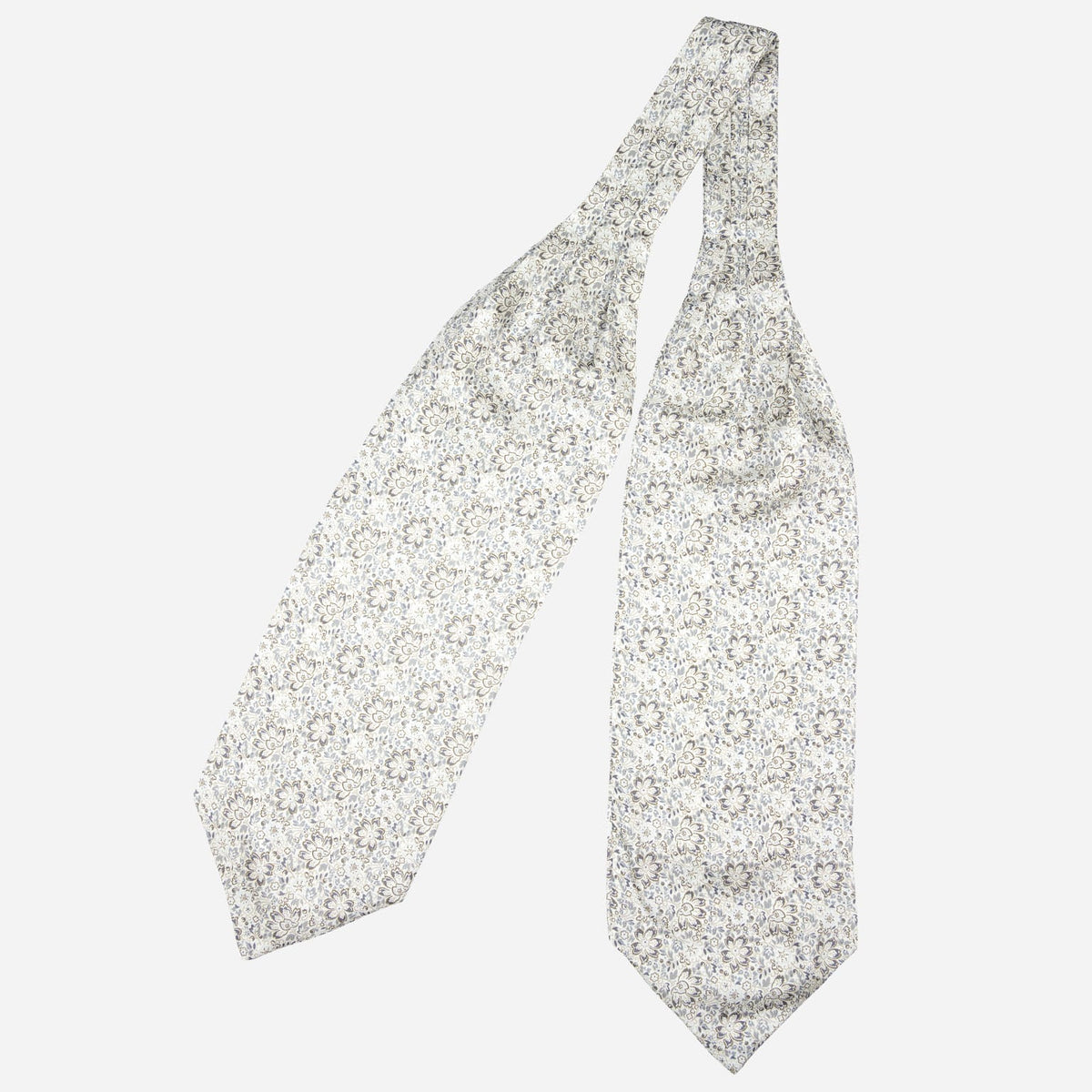 Silver Grey Floral Italian Silk Ascot Tie