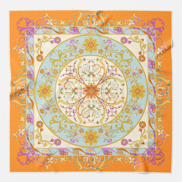 Designer Italian Silk Square Scarf - Orange