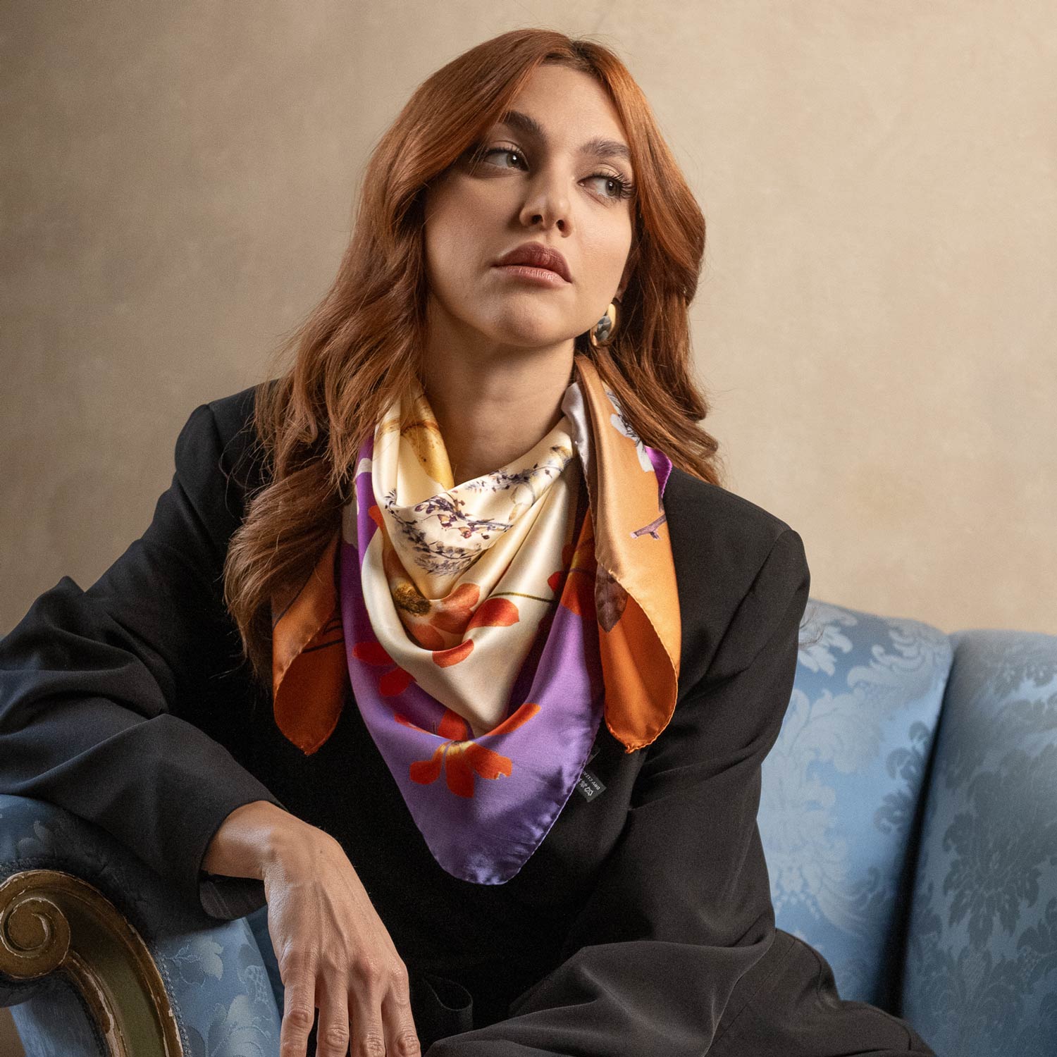 Silk twill Italian square scarf foulard for women