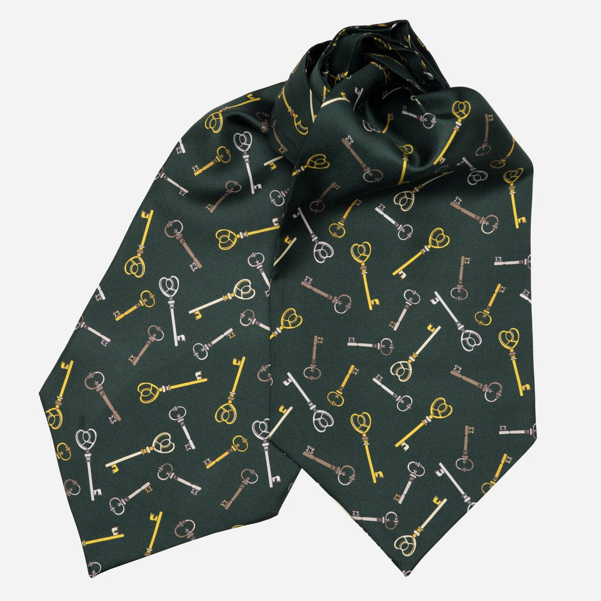 Green Key Pattern Italian Silk Ascot Tie