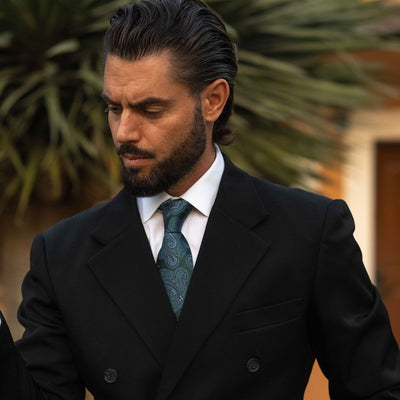 Formal green paisley handmade Italian silk necktie