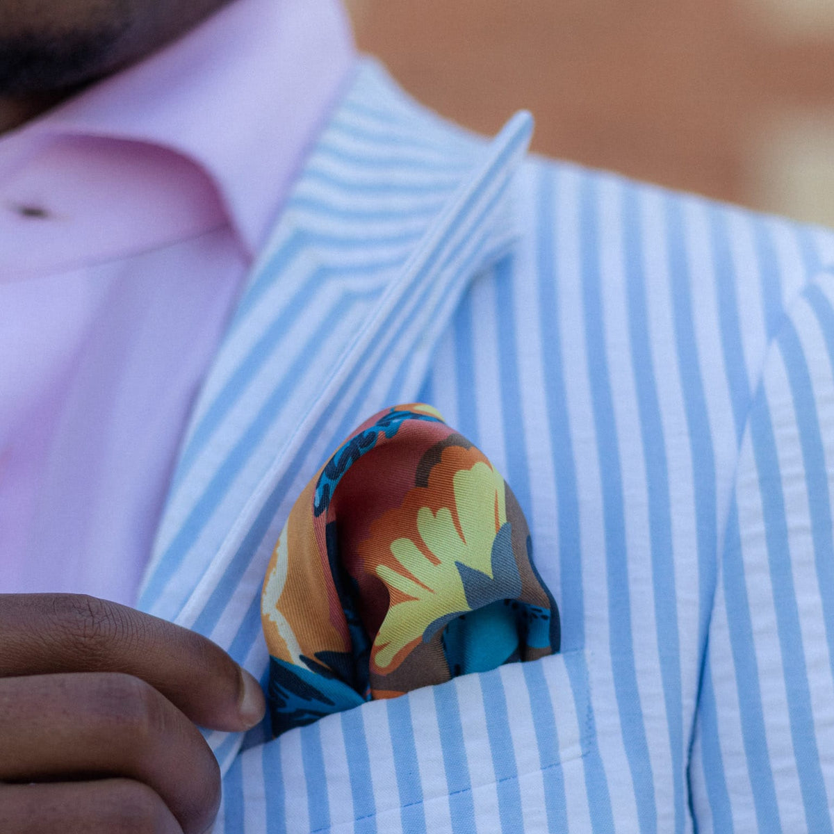 Italian Designer Peach Silk Pocket Square