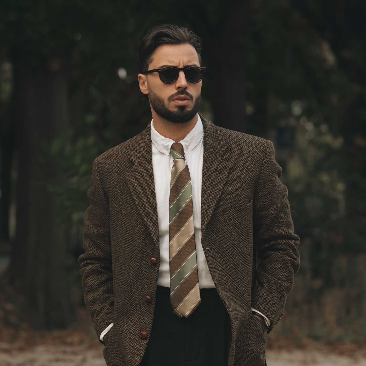 Italian Designer Green and Brown Tie