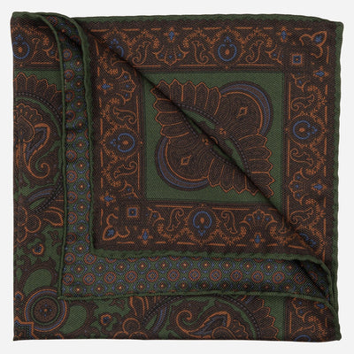 Green Brown Madder Silk Pocket Square