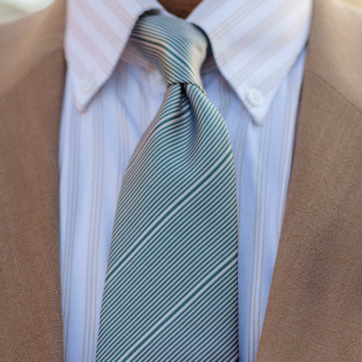 Green Stripes Italian Designer Silk Tie