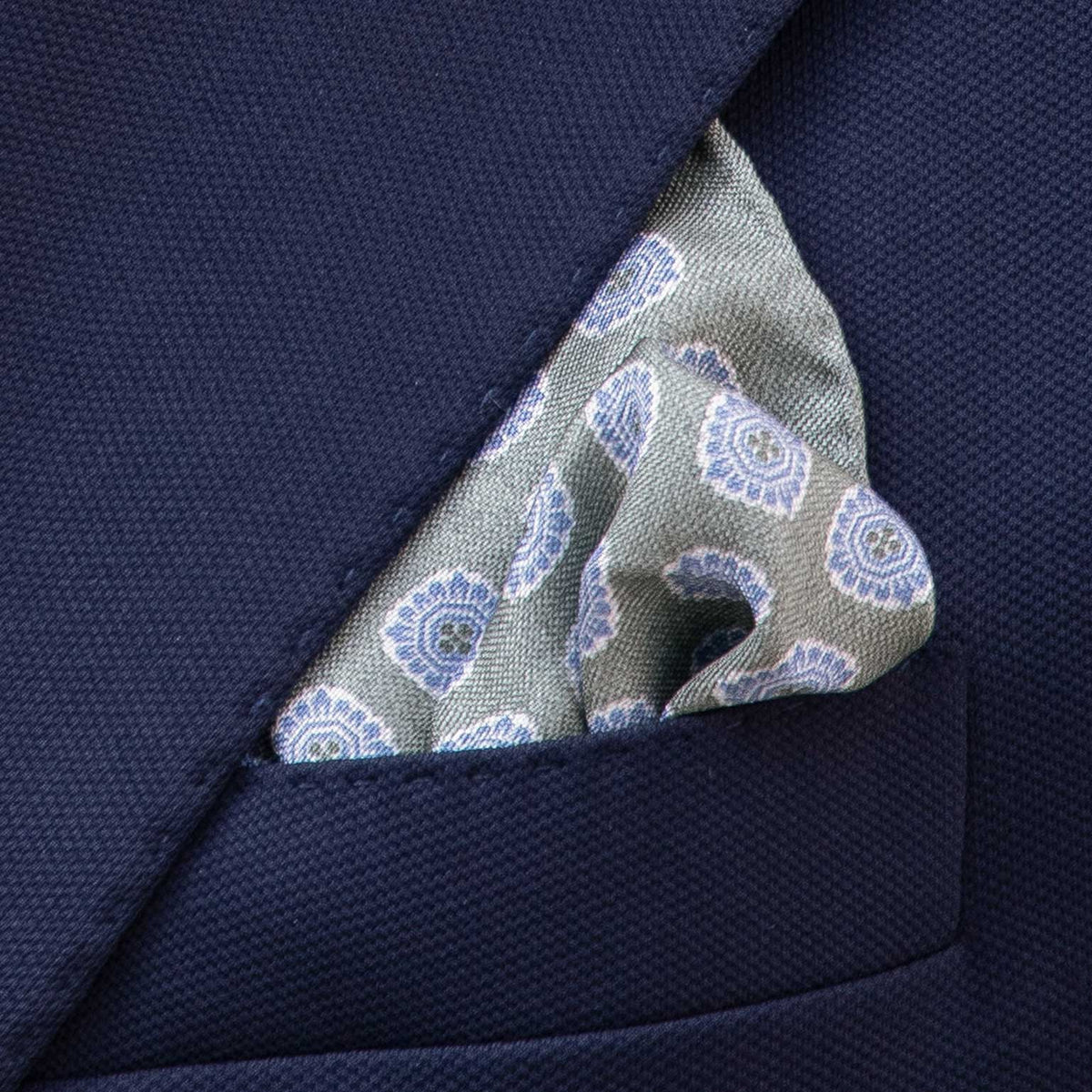 Luxury green double sided print Italian pocket square