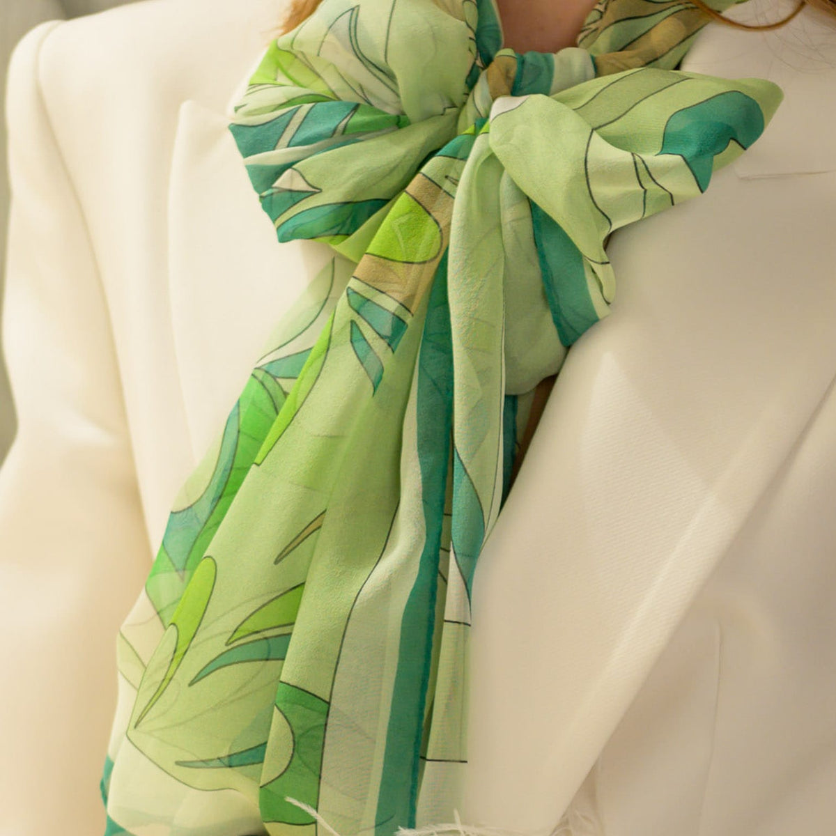 Women's Green Italian Long Silk Scarf