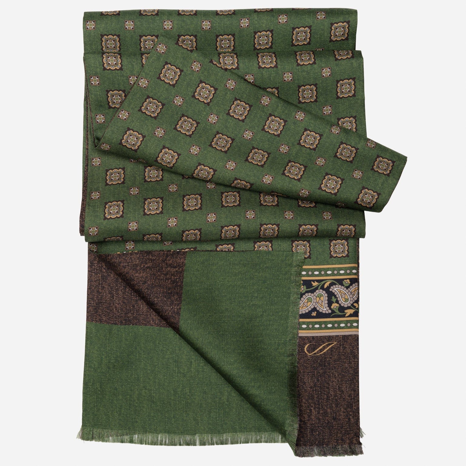 Italian Designer Green Silk Scarf for Men