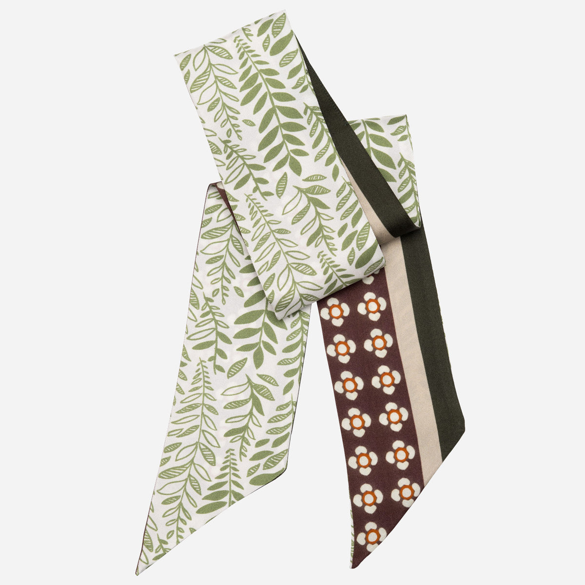 Botanical Print Green Italian Silk Twilly