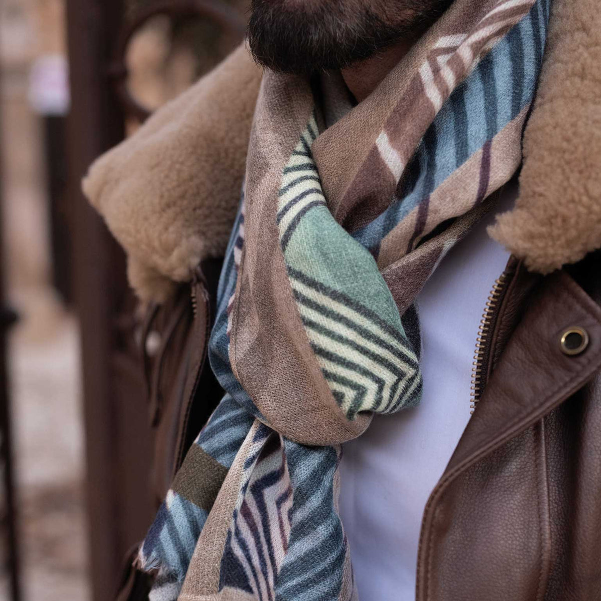 Soft patterned Italian wool scarf