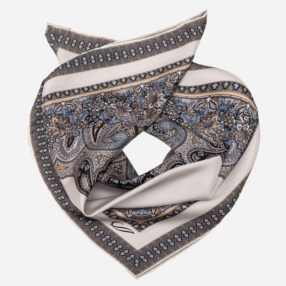 Italian Silk Neckerchief - Grey and Blue