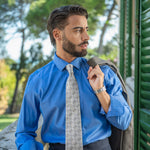 Grey Plaid Italian Silk Tie for Men