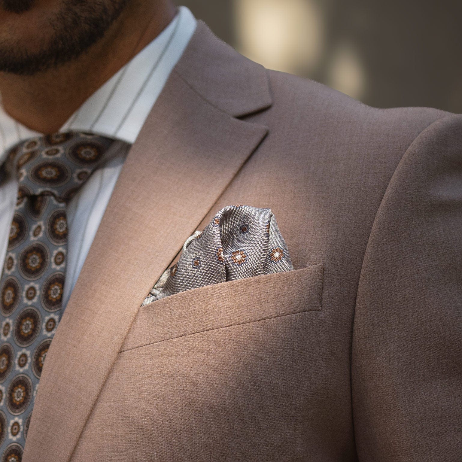 Grey & Bronze Double Sided Silk Pocket Square