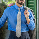 Grey Plaid Italian Silk Tie for Men