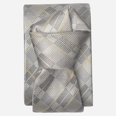 Grey Plaid Italian Silk Tie for Men