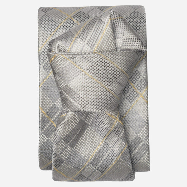 Grey Plaid Italian Silk Tie for Men