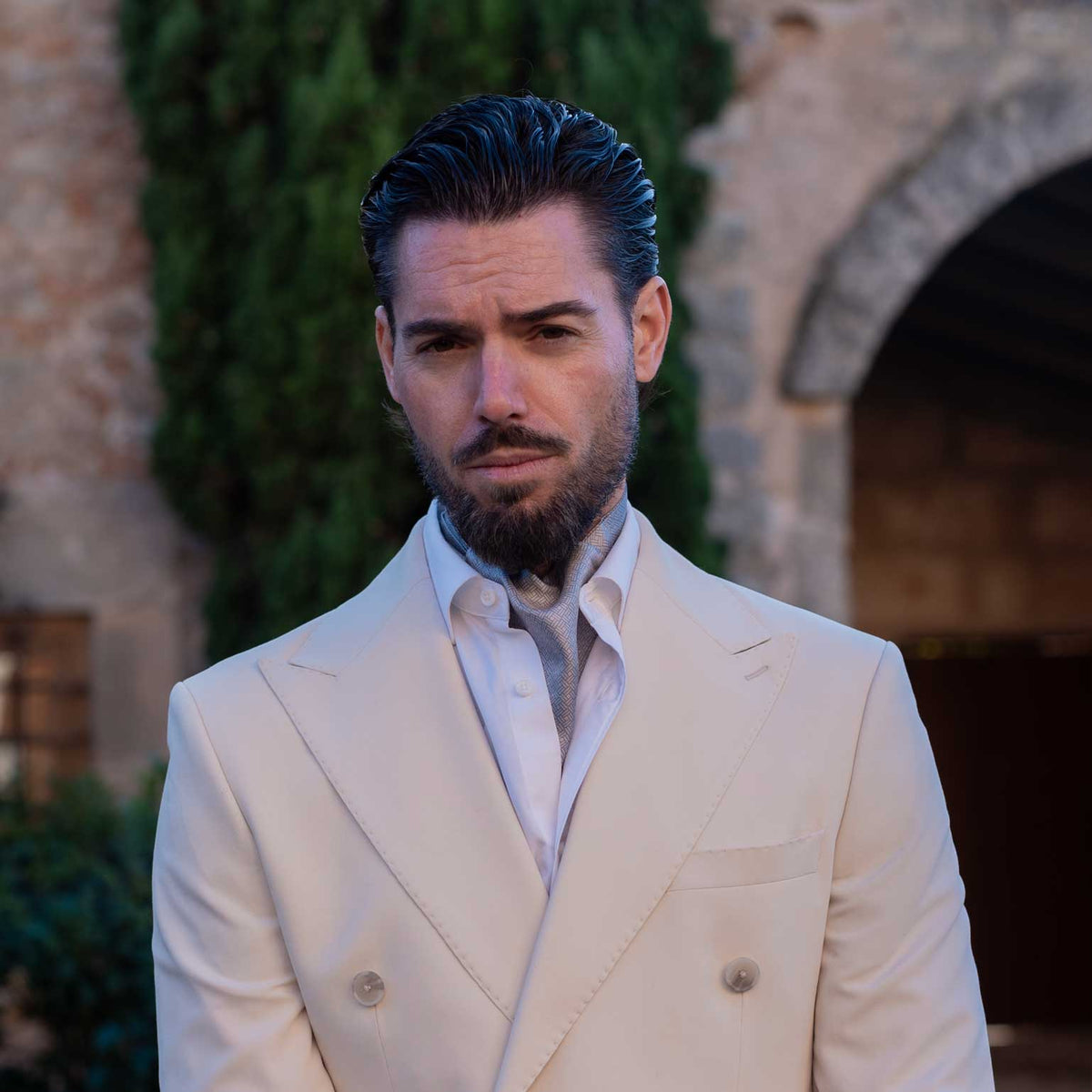 Pure silk grey ascot cravat