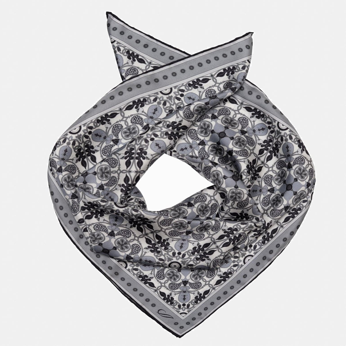 Grey Patterned Italian Silk Neckerchief