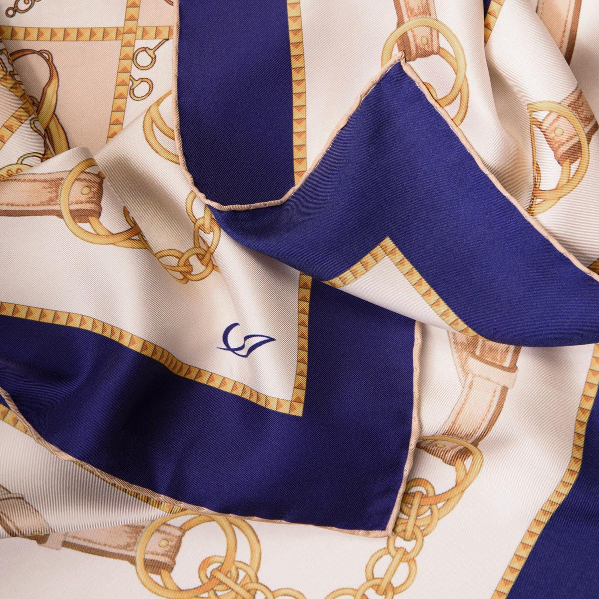 Navy Equestrian Print Italian Silk Scarf