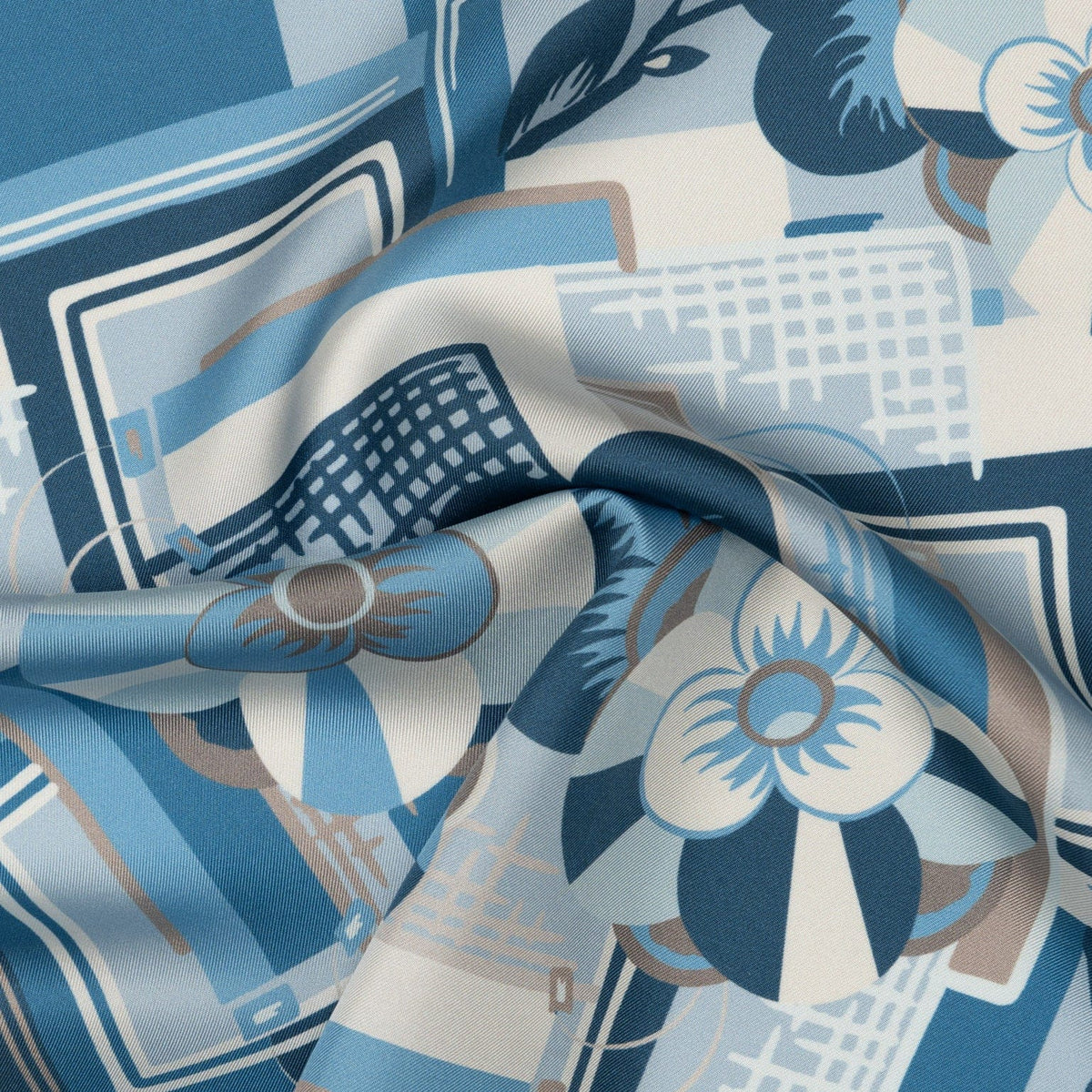 Luxury Blue Floral Silk Pocket Square