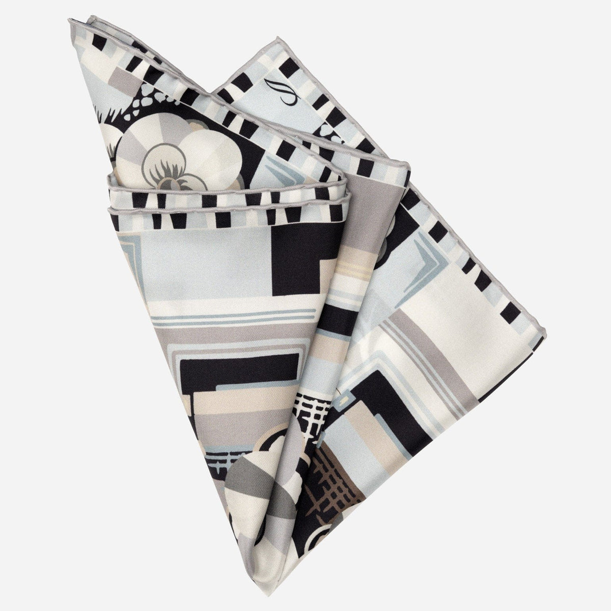 Grey Floral Luxury Silk Pocket Square