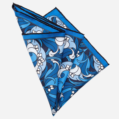 Blue Floral Italian Silk Pocket Square