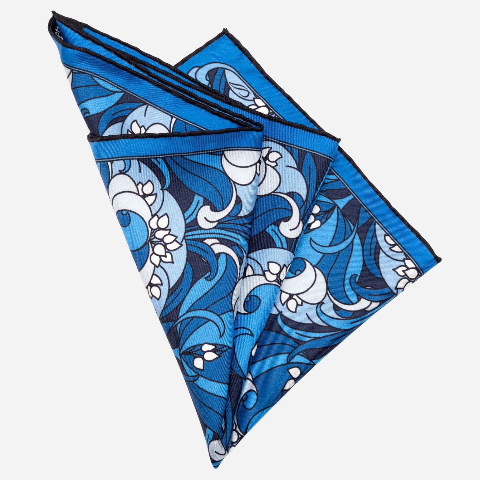 Blue Floral Italian Silk Pocket Square