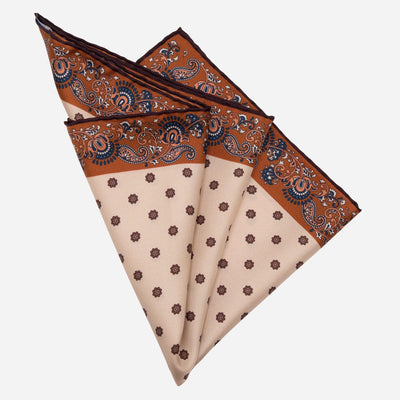 Beige and Bronze Silk Pocket Square