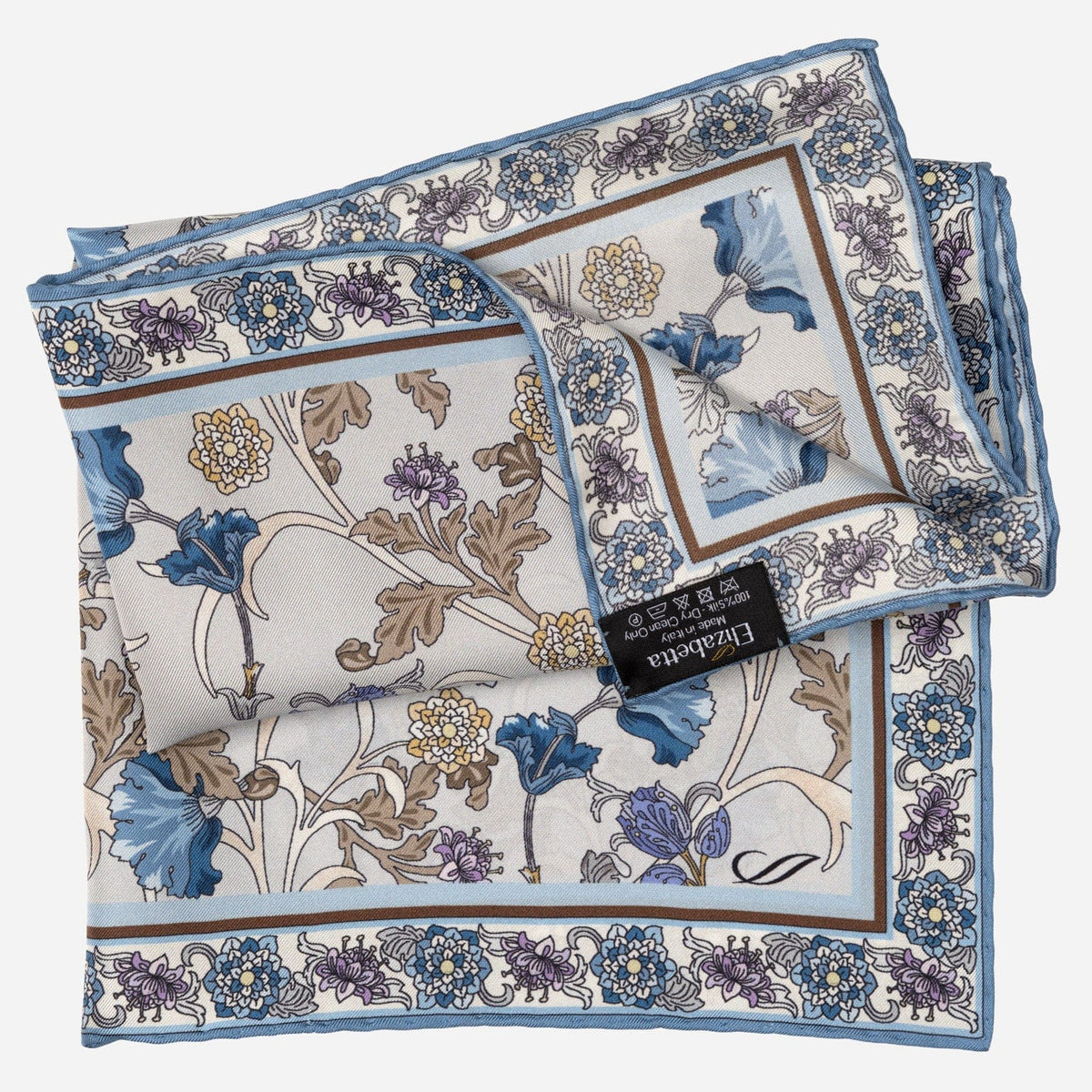 Blue Floral Silk Pocket Square