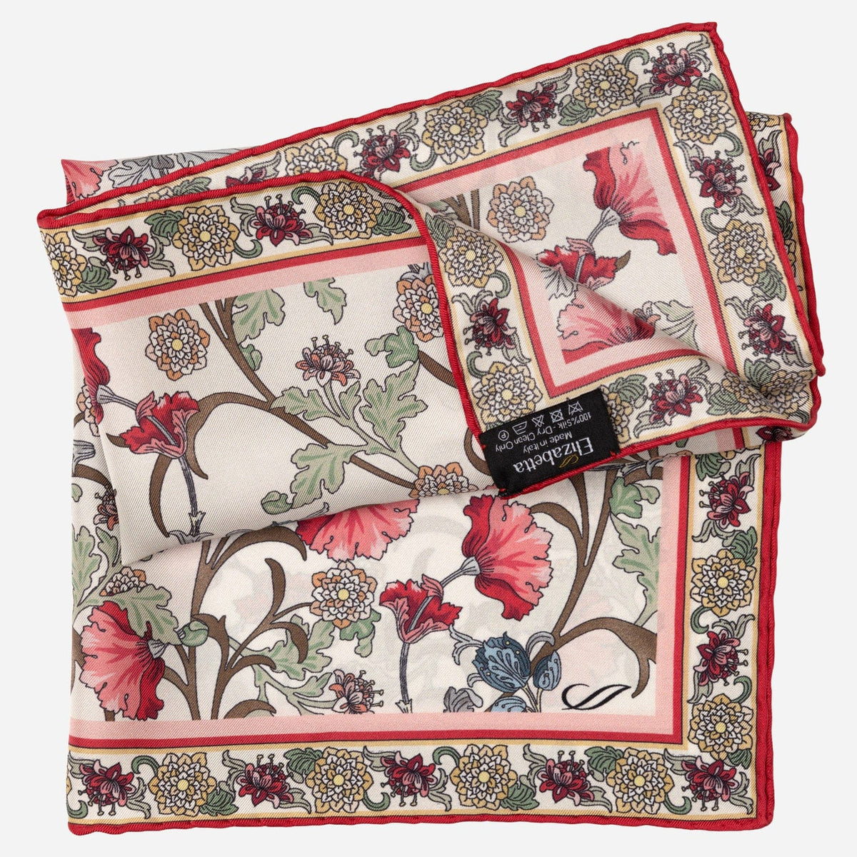 Pink Floral Italian Silk Pocket Square