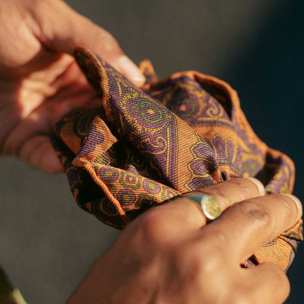 orange madder silk hand rolled large pocket square