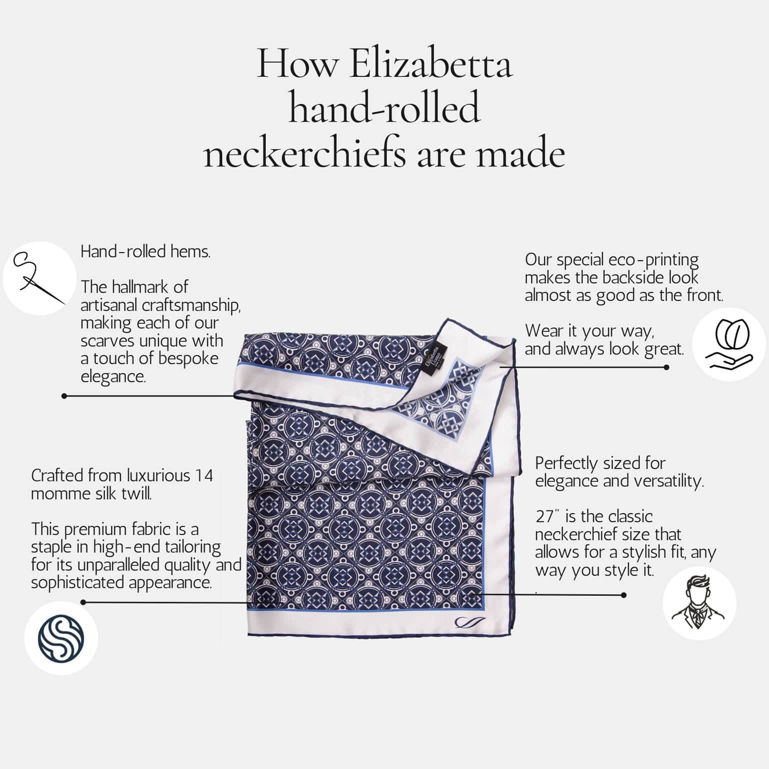 Blue Polka Dot Italian Silk Neckerchief