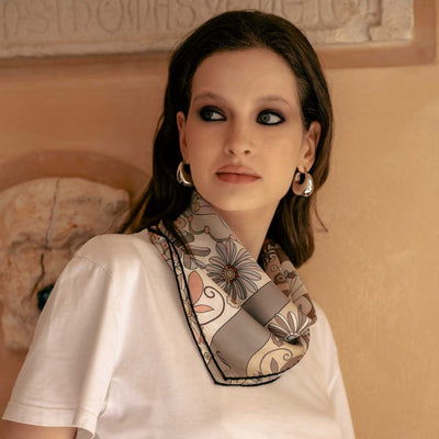 Beige luxury hand-rolled womens silk bandana