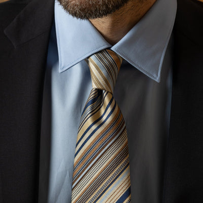 handmade Italian silk necktie brown and blue stripes