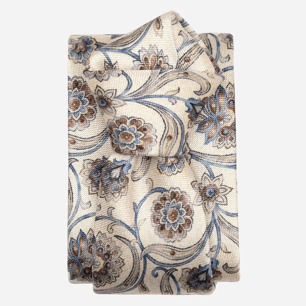 Handmade Italian Silk Tie Cream Floral