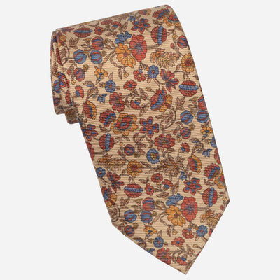 Beige Floral Madder Silk Tie