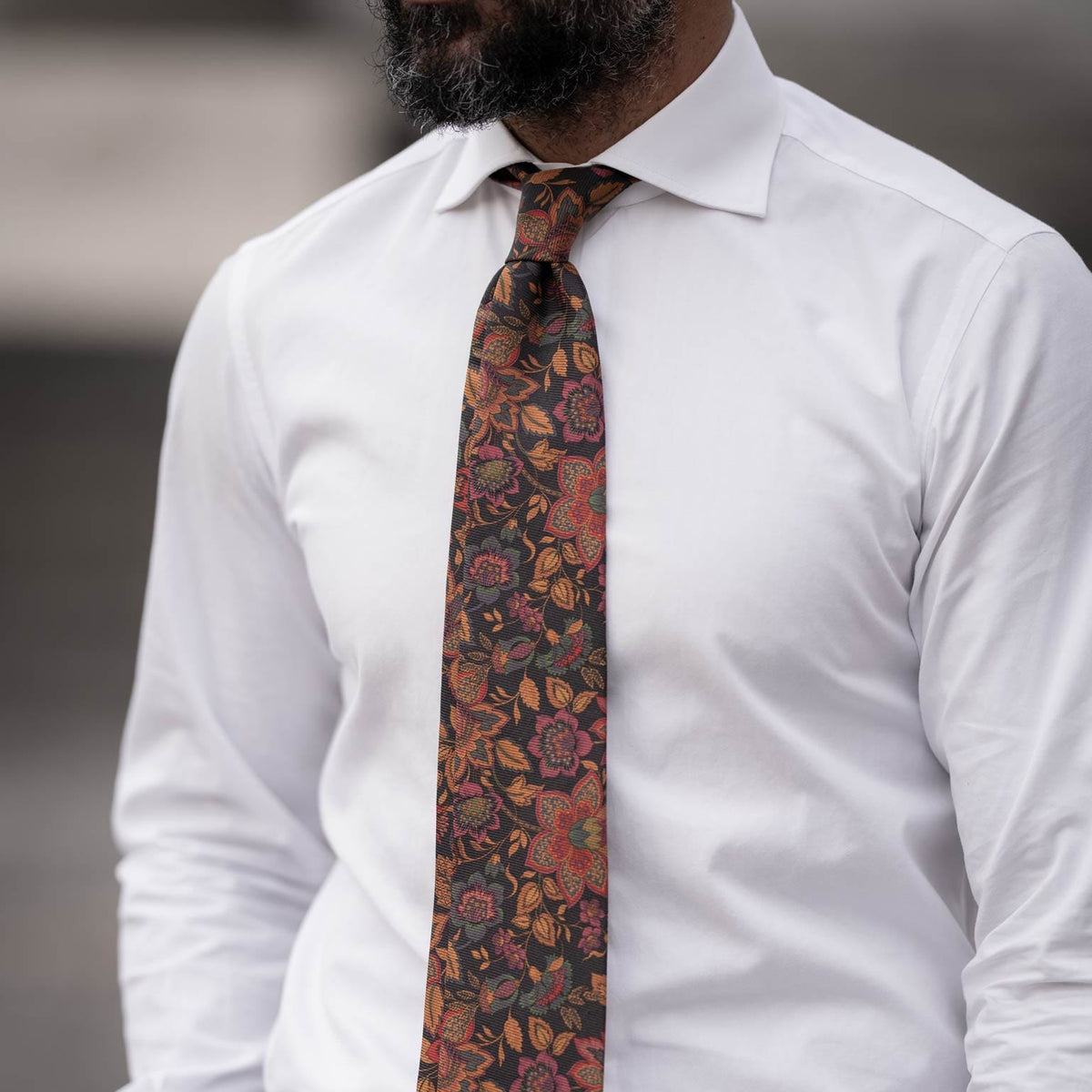 Luxury handmade black floral Italian madder silk tie