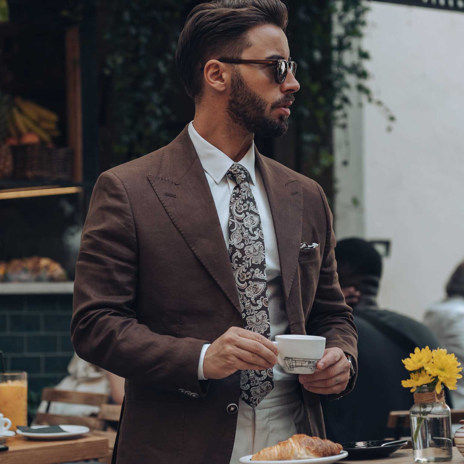 Handmade Brown Paisley Italian Silk Tie