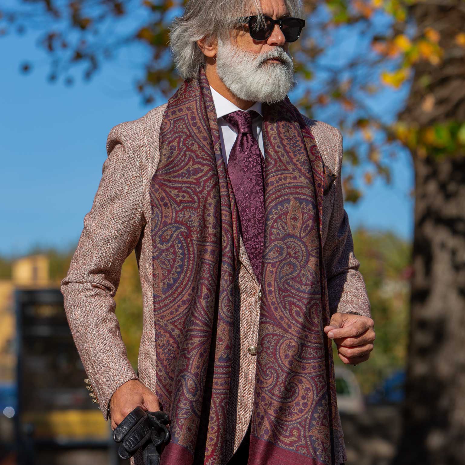 Burgundy Paisley Italian Wool Silk Scarf