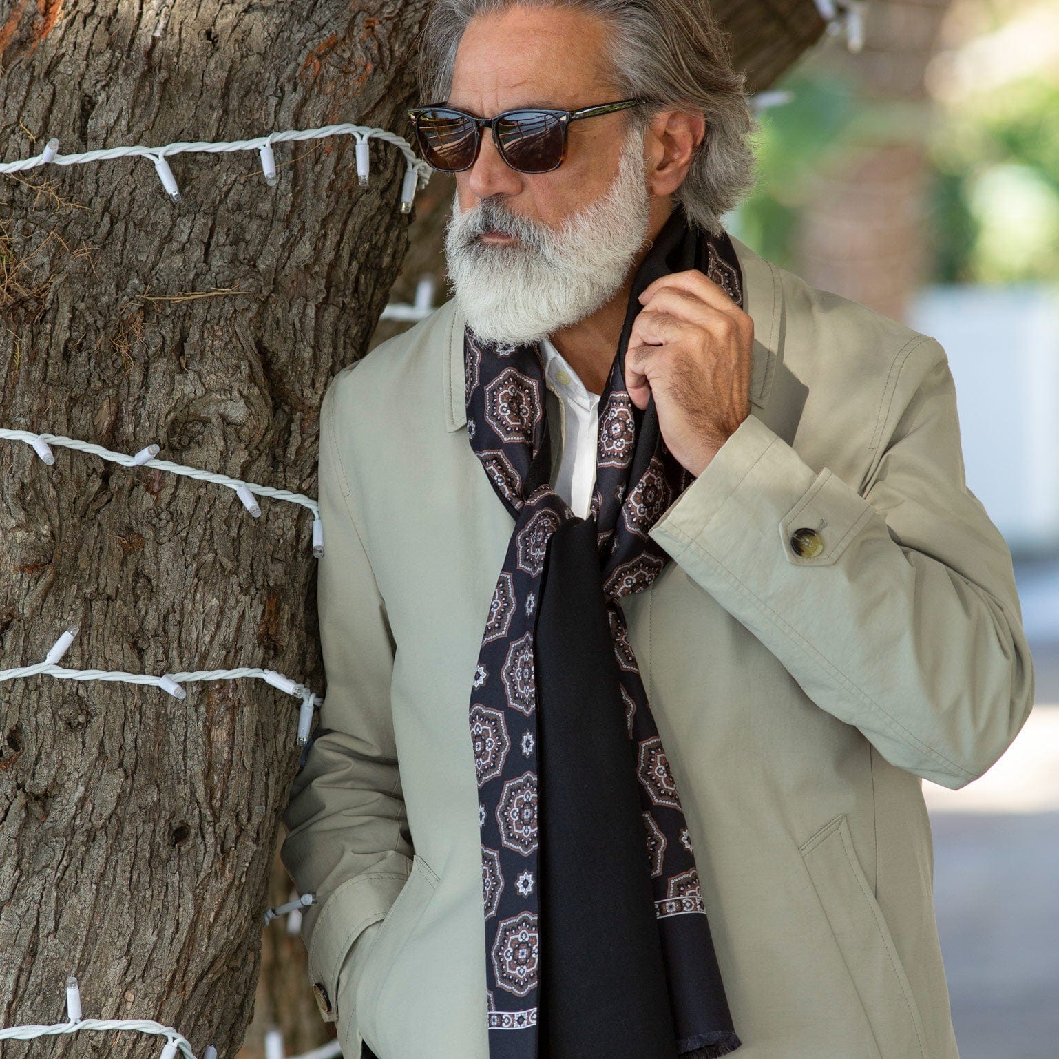 Black and Brown Italian Silk Wool Scarf