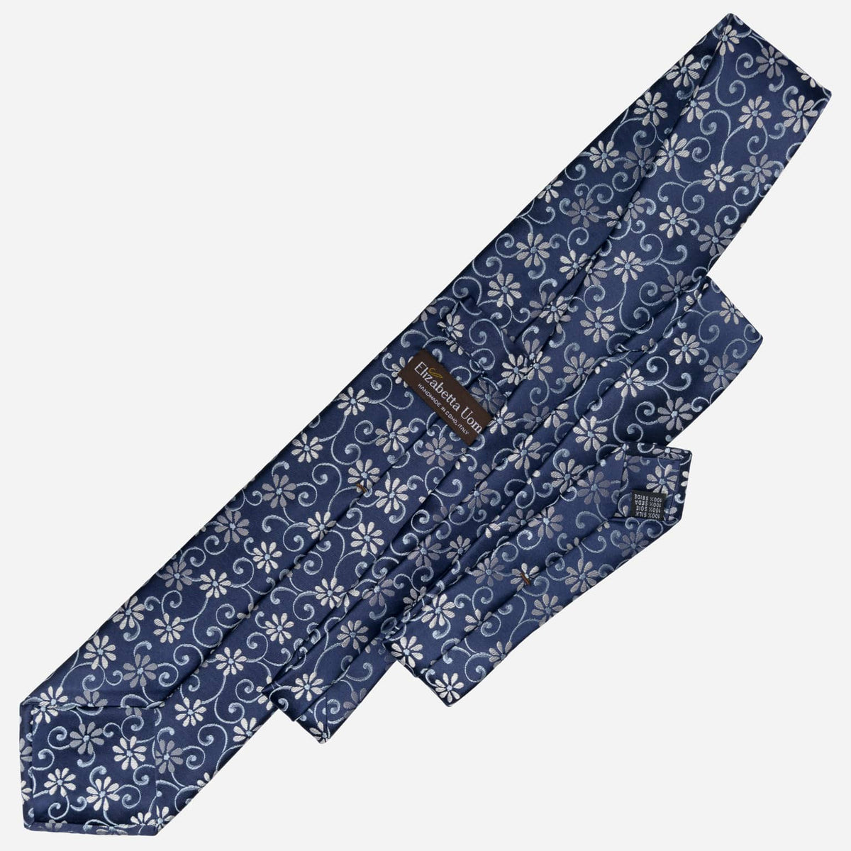 Italian Designer Navy Floral Silk Tie