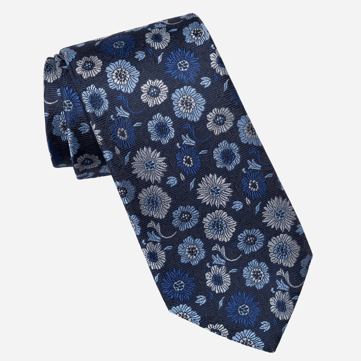 Blue Floral Italian Silk Handmade Tie