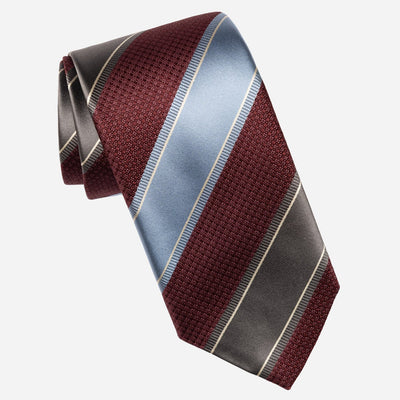 Italian Burgundy Grey and Blue Striped Tie