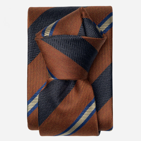 Italian Rust Silk Tie Woven Stripes