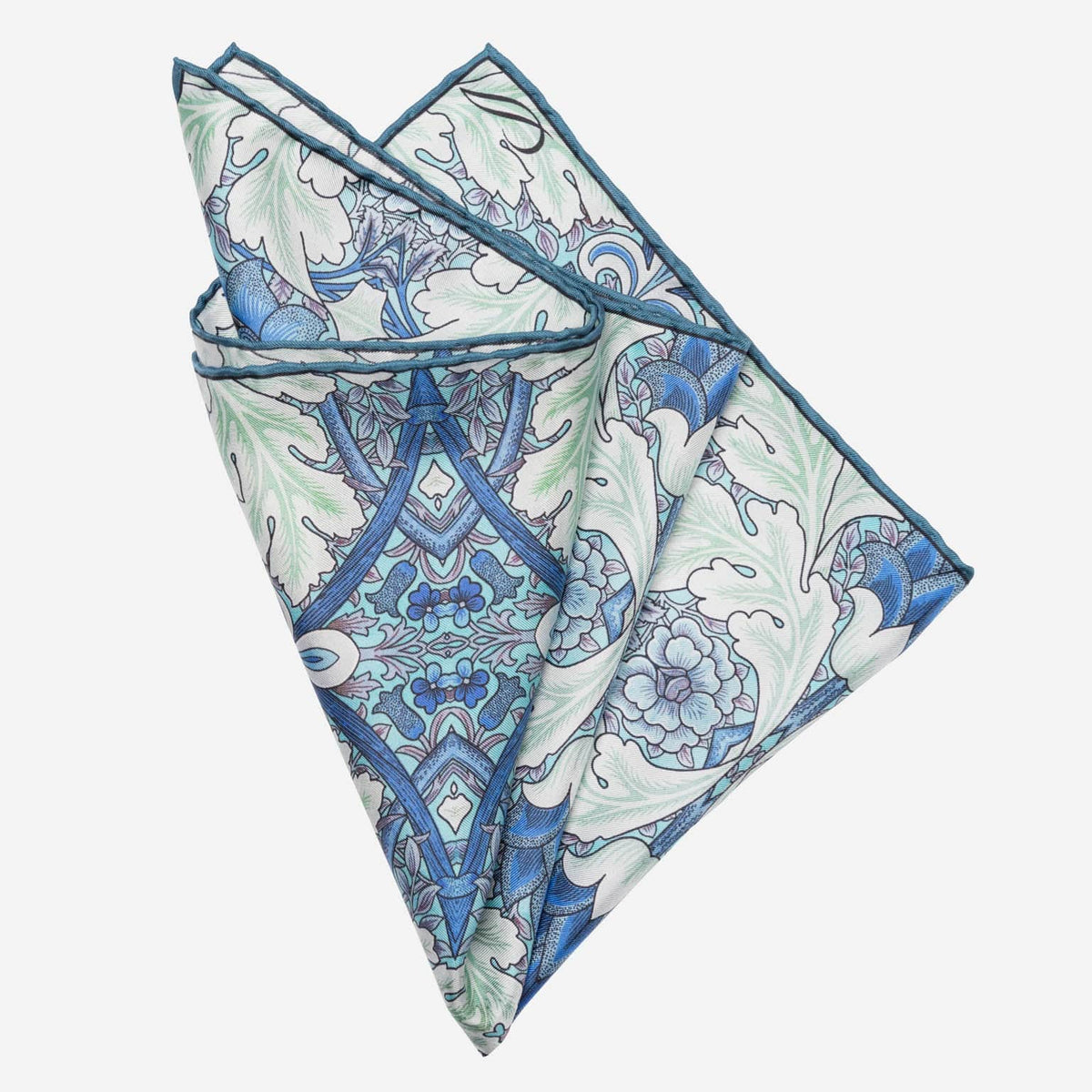 Blue and Mint Silk Italian Suit Pocket Square